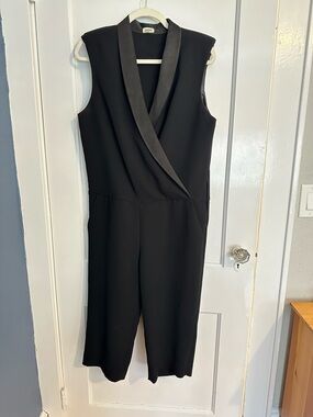 L’Agence Sleeveless Black Satin-Trim Tuxedo Cropped Jumpsuit Size 4